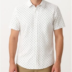 Mens XL White Polka Dot Shirt Long Sleeve Organic Cotton Alexander Julian Casual